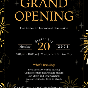 Gold Elegant Grand Opening Coffee Shop Invitation Portrait