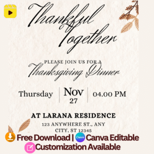 Beige Elegant Thanksgiving Dinner Digital Invitation
