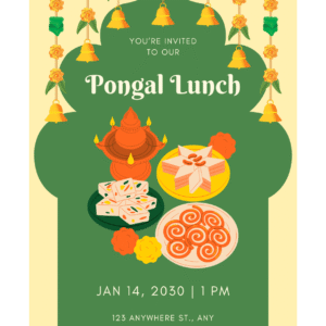 Yellow and Green Pongal Lunch Invitation