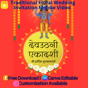 Red and Yellow Illustrated Dev Uthani Ekadashi Mobile Video